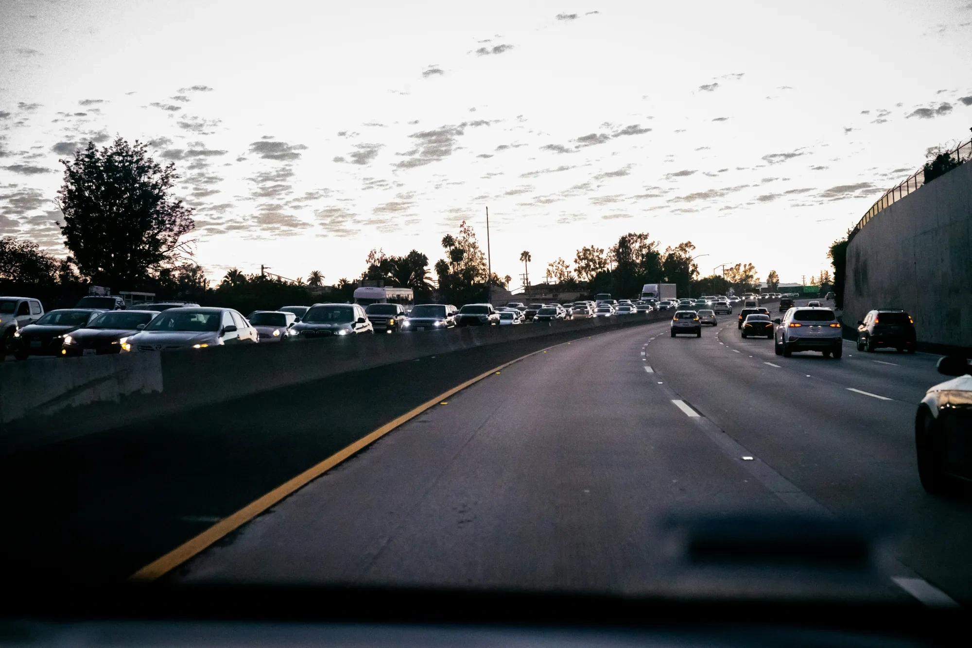 A highway with lots of cars.